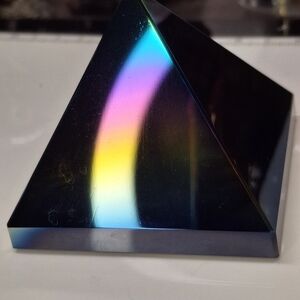 Iridescent Black OBSIDIAN Pyramid Decor